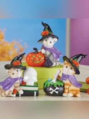 3pc Halloween Lighted Witch Dress Up Kitties Figures